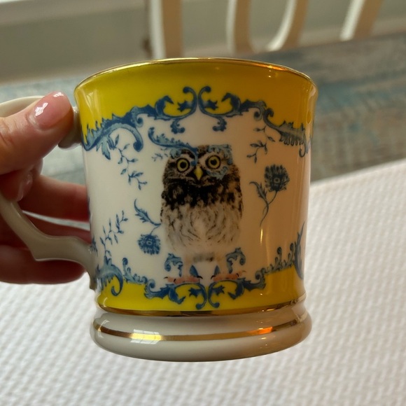 New Anthropologie Owl Mug 12 oz Lou Rota Nature Table Yellow Blue Tea Coffee - Picture 6 of 10